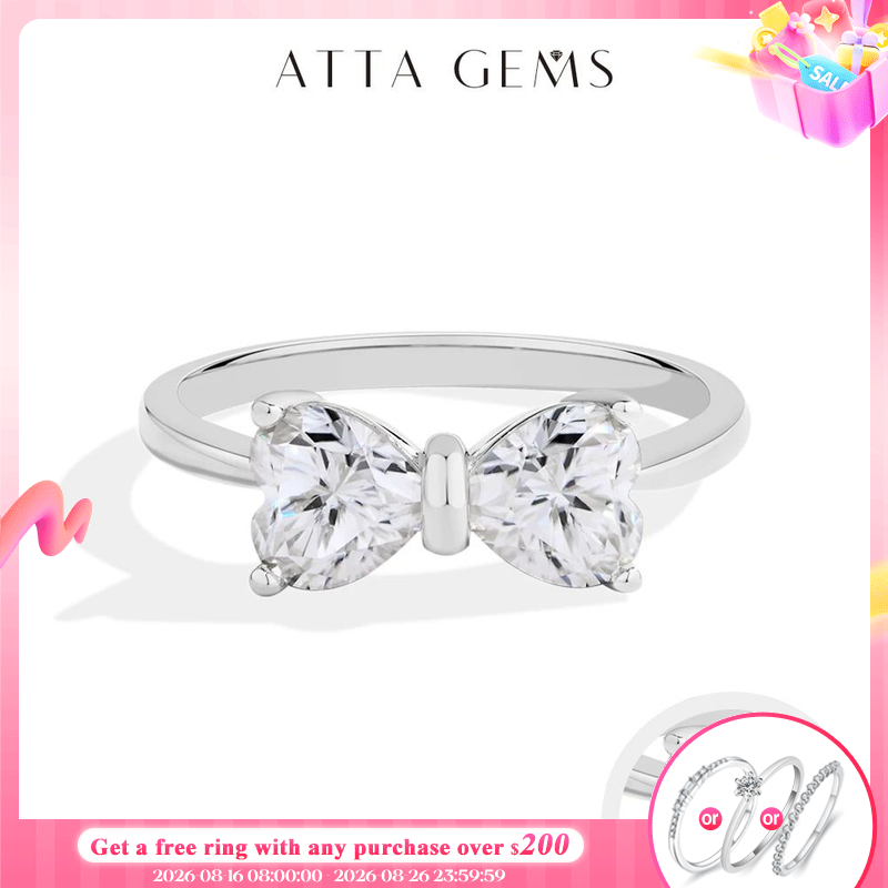 Tie Clip Silver - ATTAGEMS 925スターリングシルバー ボウノット モアサナイトリング 女性用 2個セット