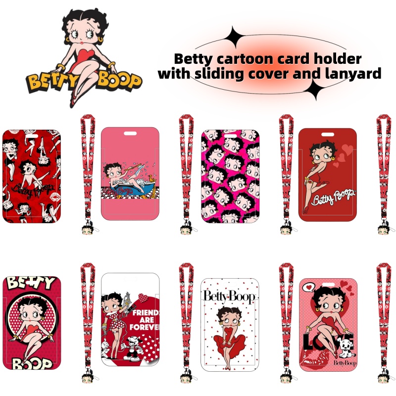 Lanyard Badge Holder - ベティ・ブープシリーズのアニメバスカードホルダー、キャンパスの食事カード、勤務IDカード、漫画の女の子のスクールIDバッジ、スライドカバーとネックストラップ付き