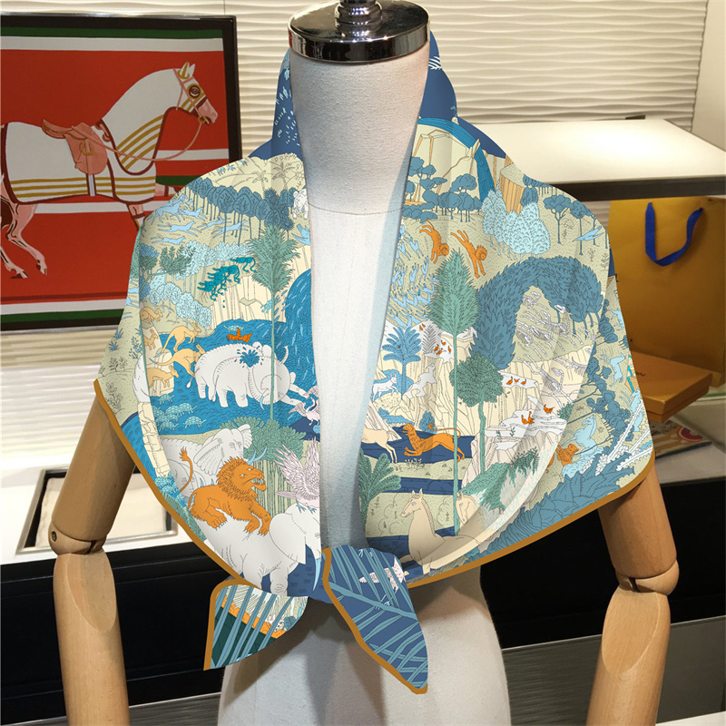 女性用シルクスカーフ,熱帯雨林,動物,正方形,90cm - Scarf Silk Square のレビューと価格