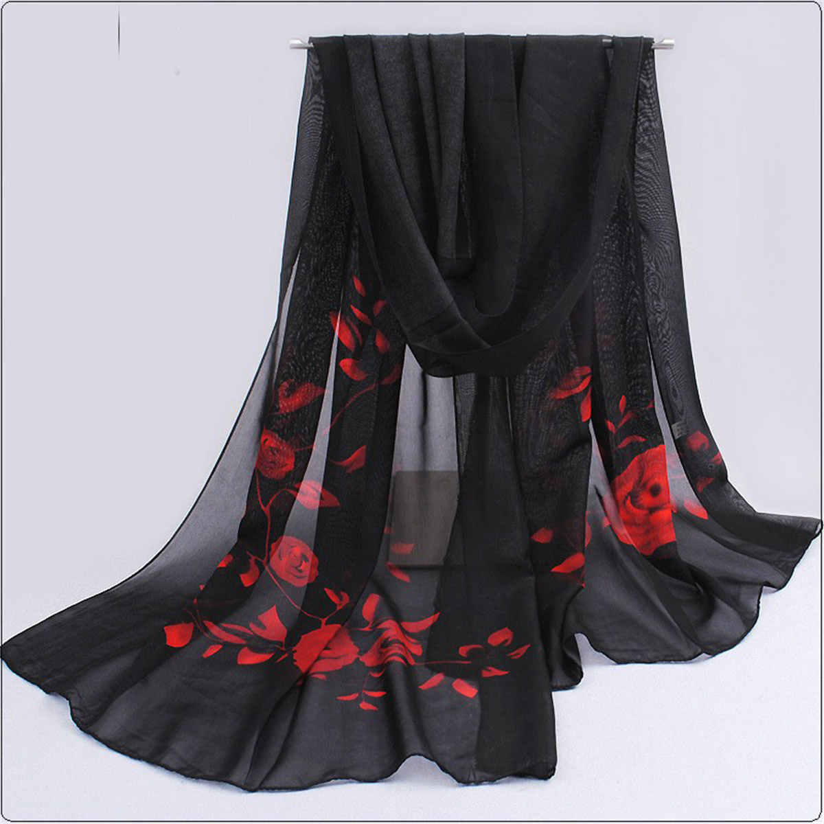 1 個シフォンスカーフシンプルエレガントな花柄薄型ヘッドスカ - Ascot Neck Scarf のレビューと価格